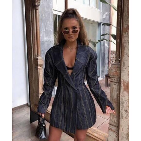 House of CB Dresses & Skirts - House of CB Dark Denim Etienne Jacket Mini Dress Blue Size XS NWT